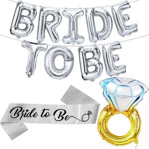 💜Bride To BeBalloons Silver Pack of 11 Bride Balloons, with ring balloon & sash